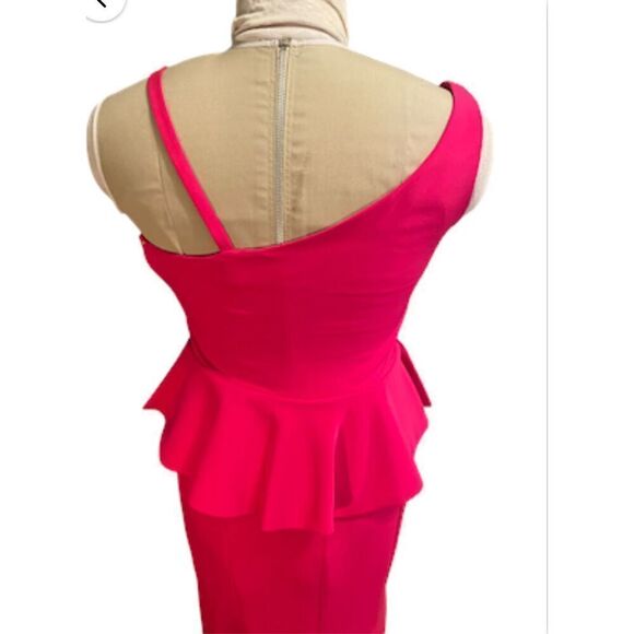 Formal Gown One Shoulder Hot Pink Peplum Made in Spain Sz. S - Picture 5 of 14